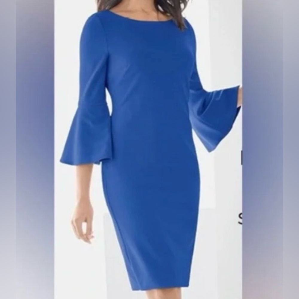 Jessica H. Royal Blue Bell Sleeve Exposed Gold Zipper‎ Dress. Size 12.